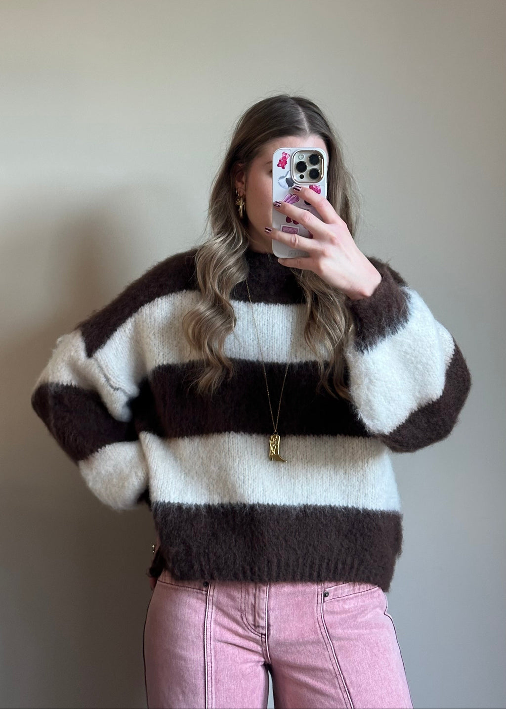 Laura gestreepte trui choco