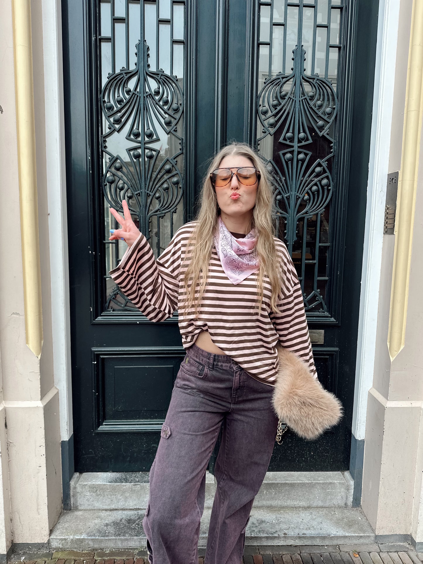 Romy gestreepte longsleeve roze
