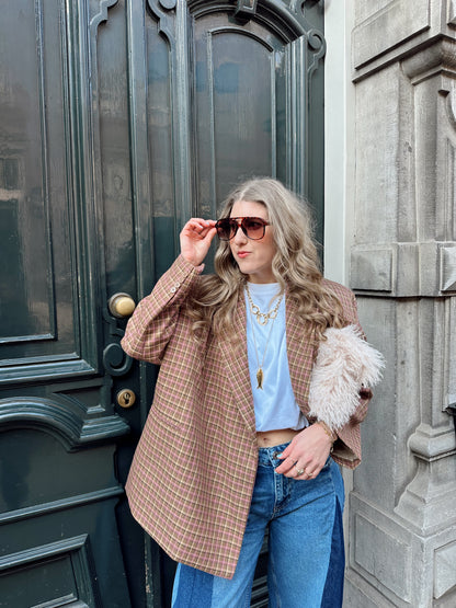Boxy oversized blazer checkered pink brown