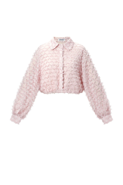 Alexis cropped feather blousje soft pink