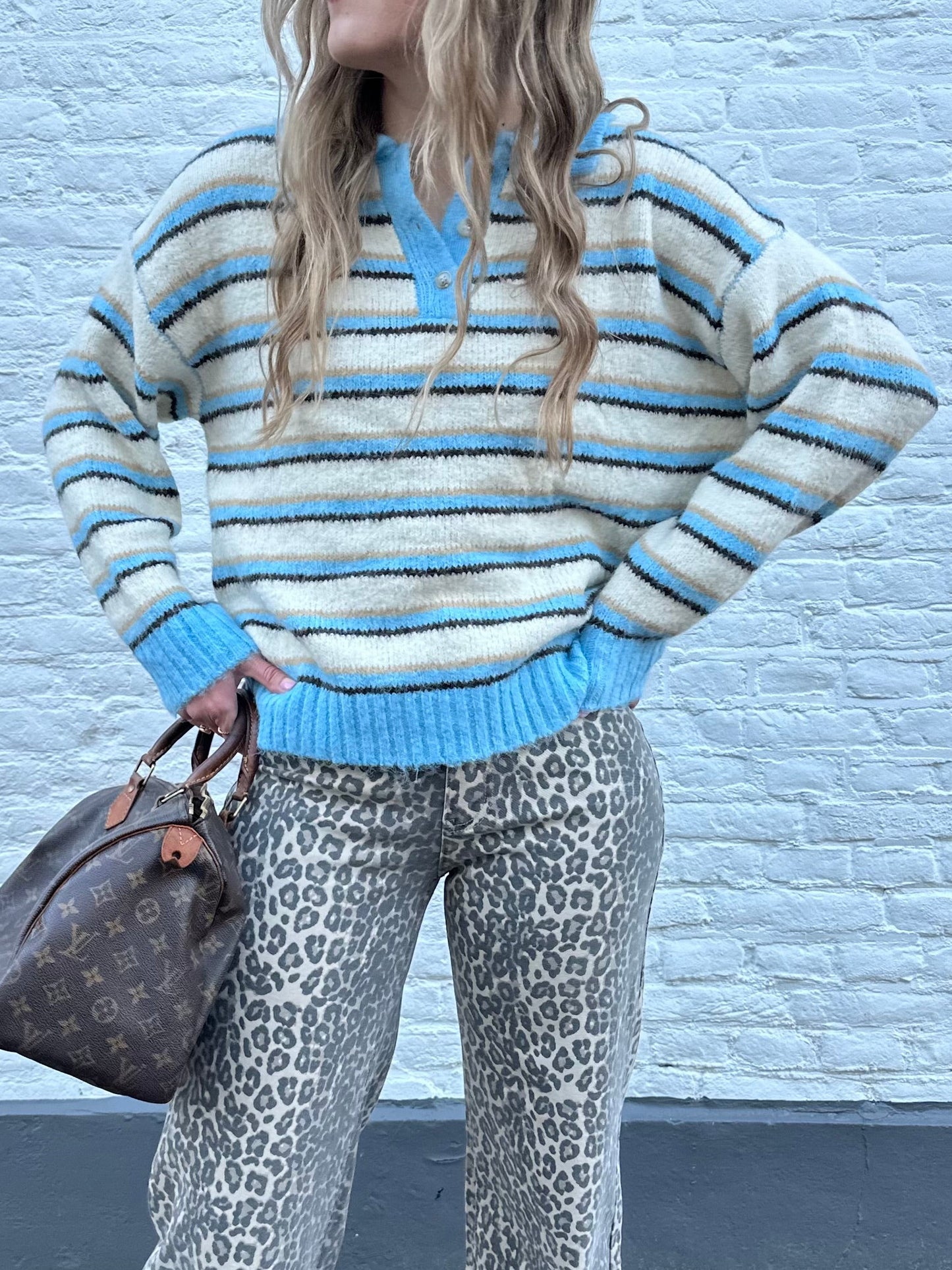 Maud polo trui stripes blauw