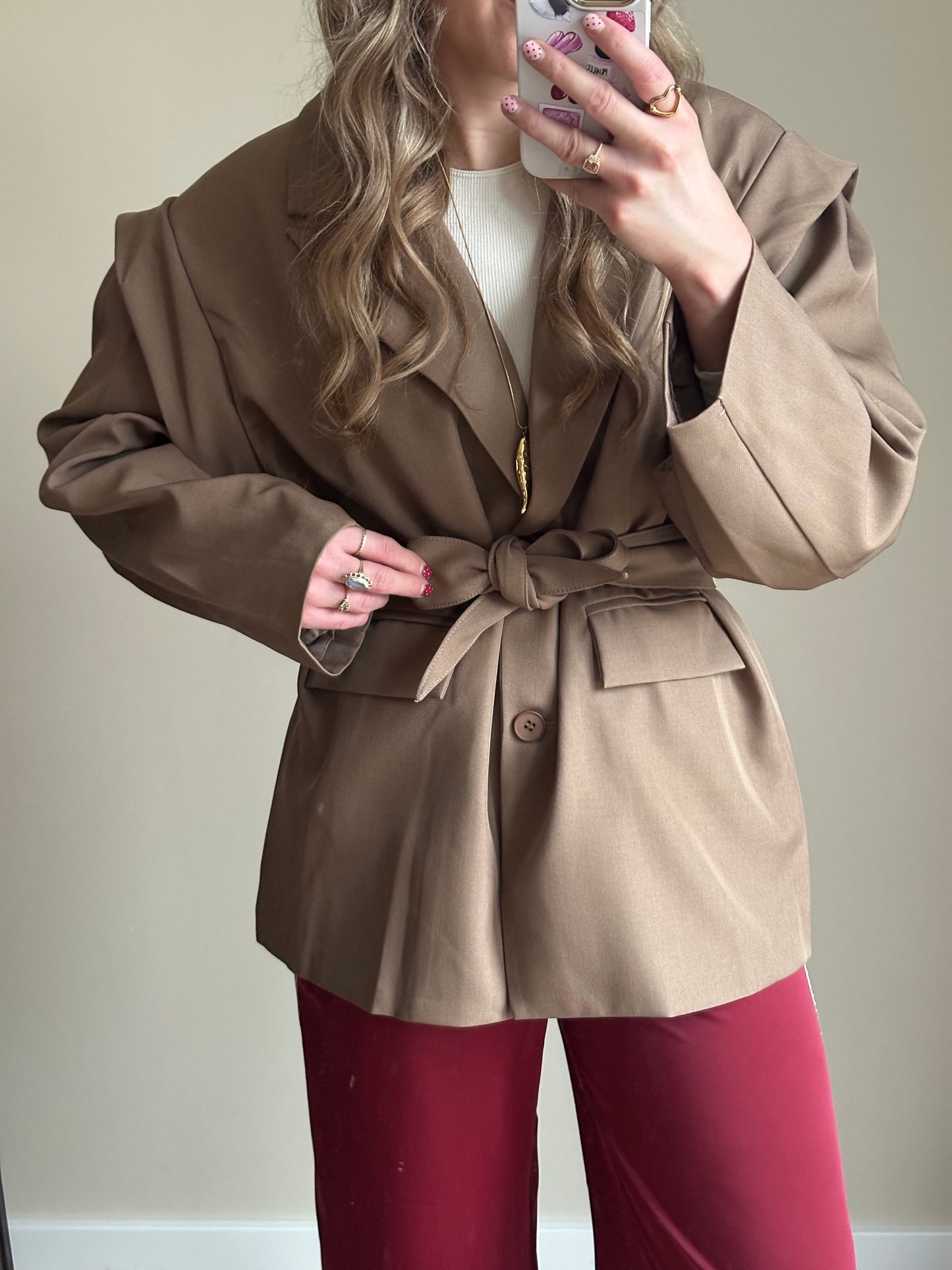 Isabella blazer met ceintuur beige