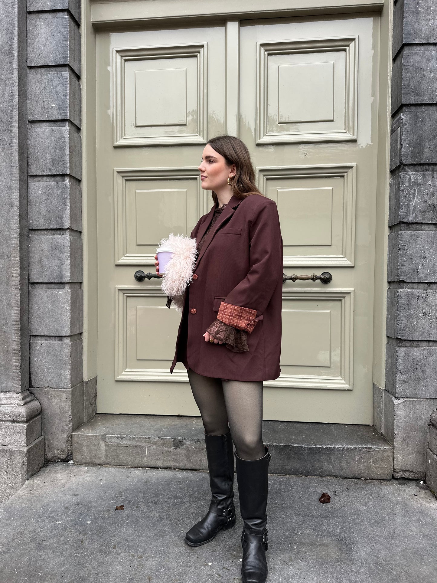 Zoey blazer bruin met ruit detail