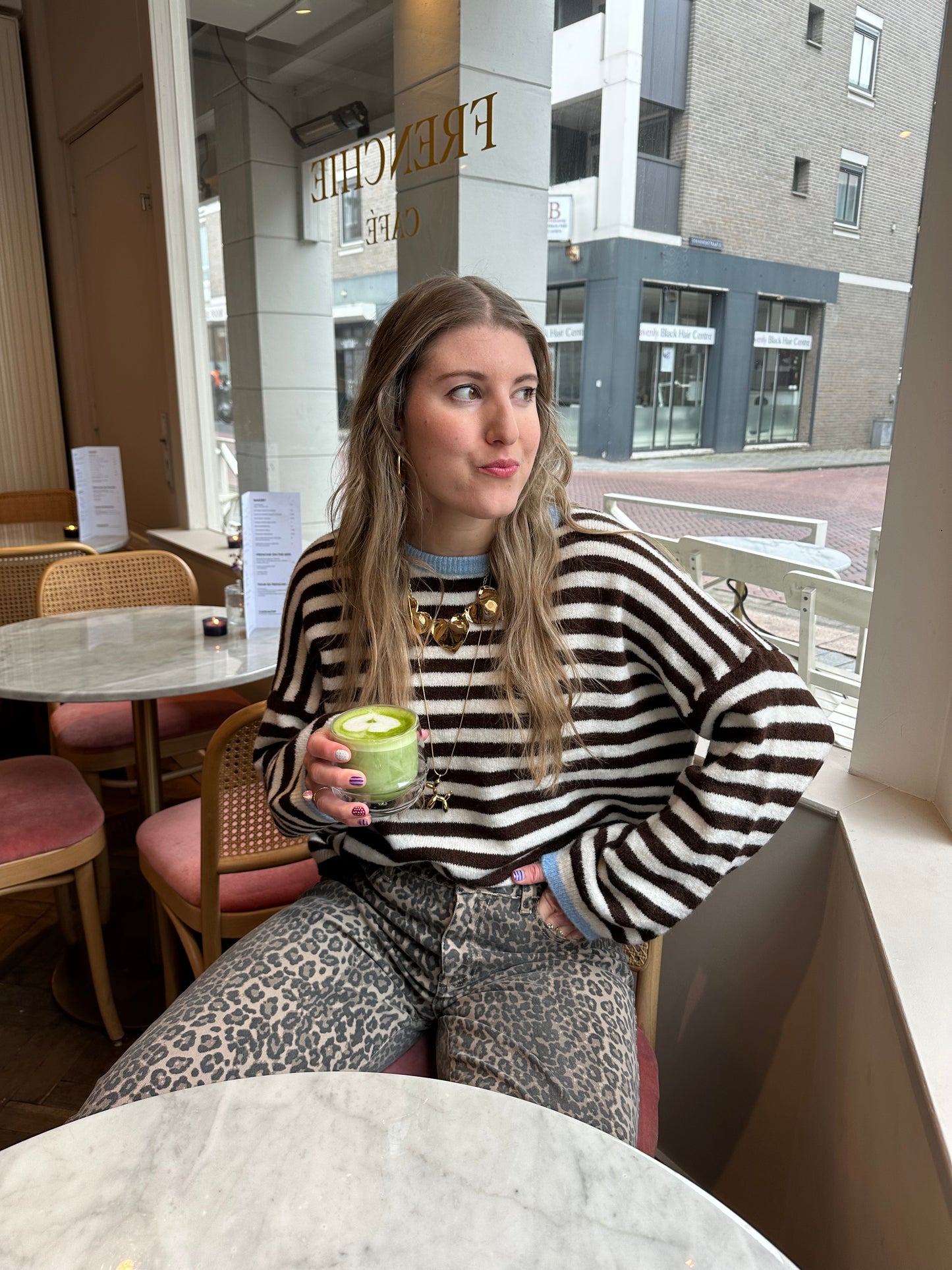 Sage streep trui bruin blauw