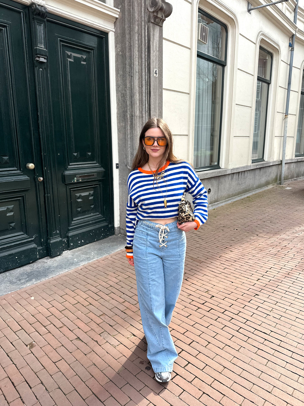 Sage streep trui blauw oranje