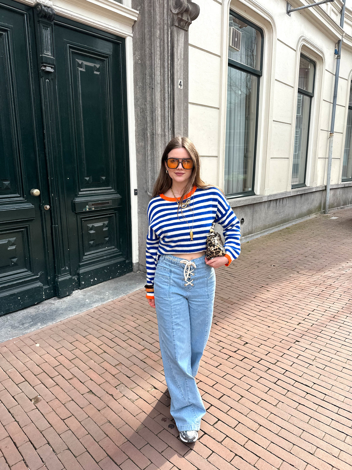 Sage streep trui blauw oranje