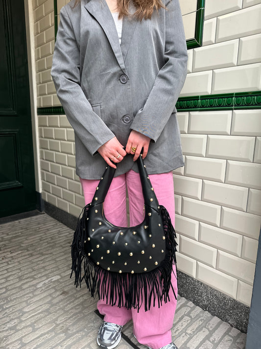 Luna schoudertas met franjes en studs