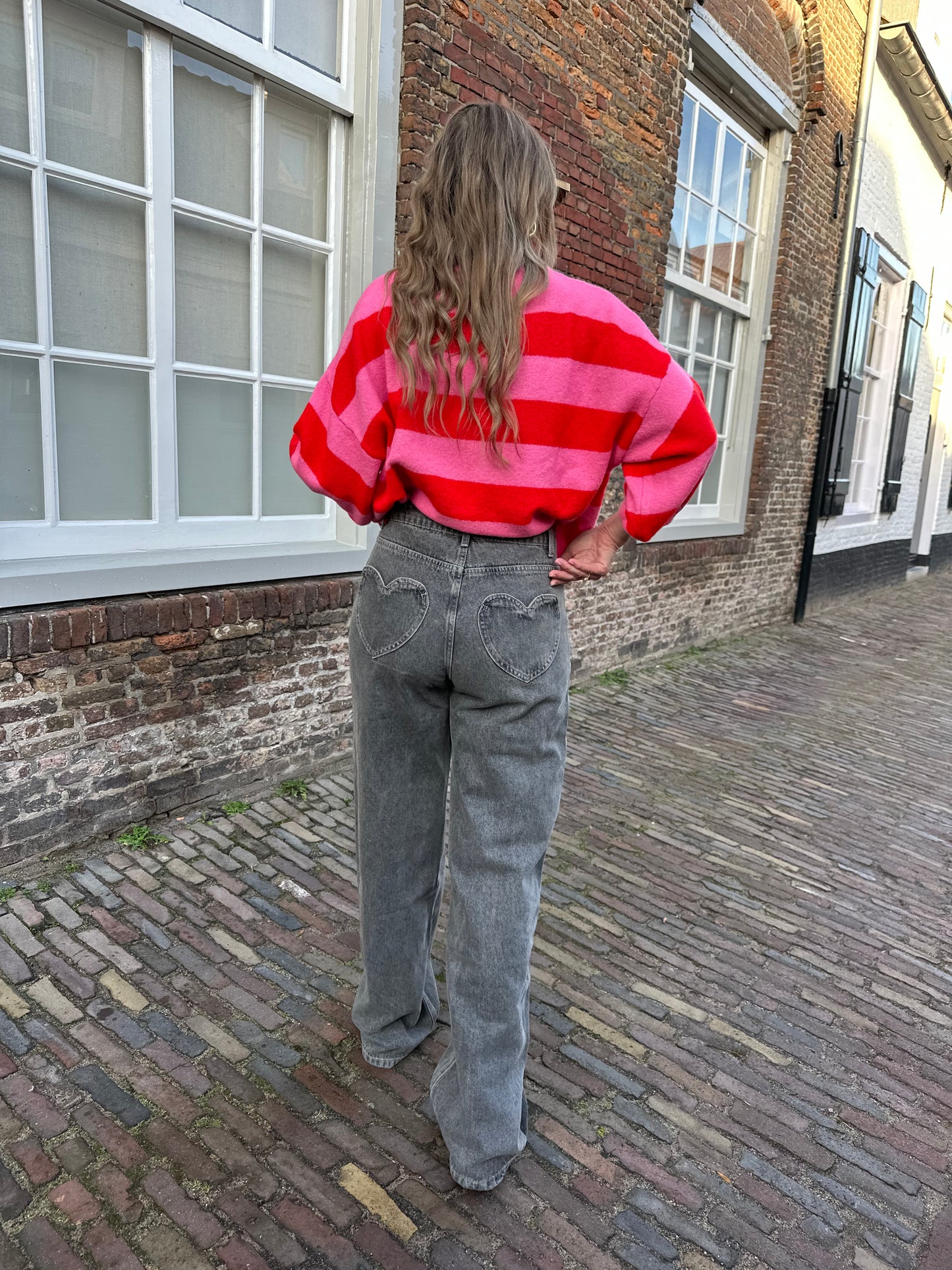 Amour straight leg jeans met hearts grijs