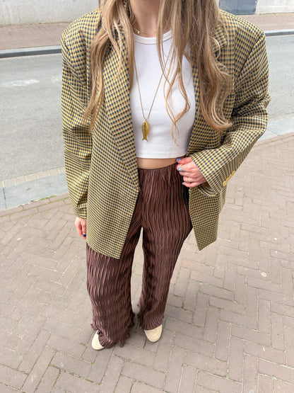 Boxy oversized blazer checkered mustard