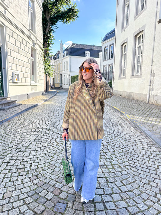 Boxy oversized blazer checkered mustard