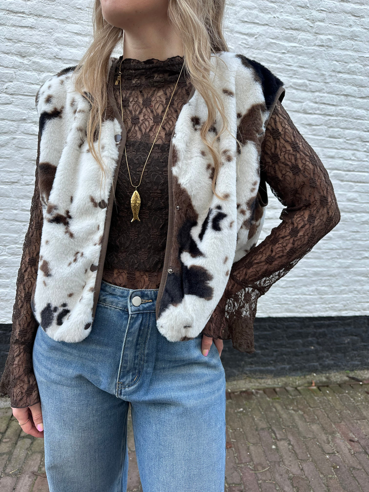Jill teddy gilet cow print