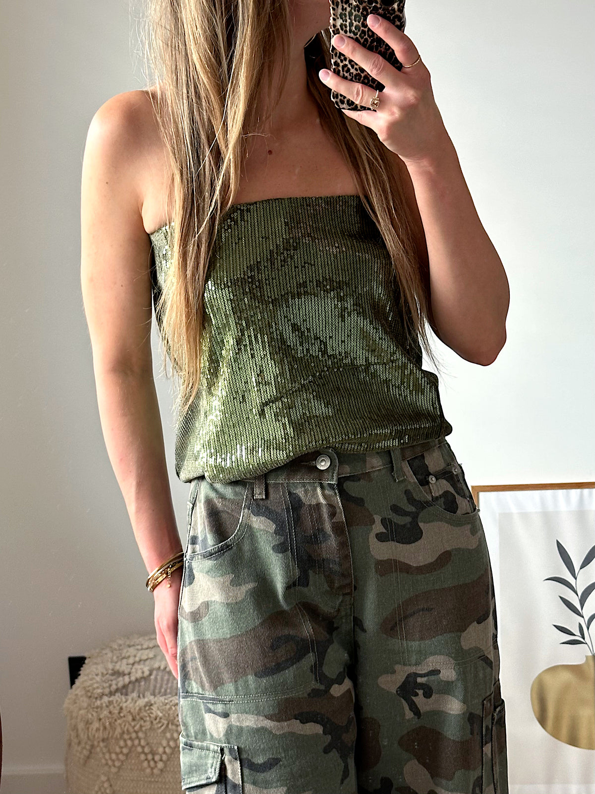 Nani sequin skirt army green