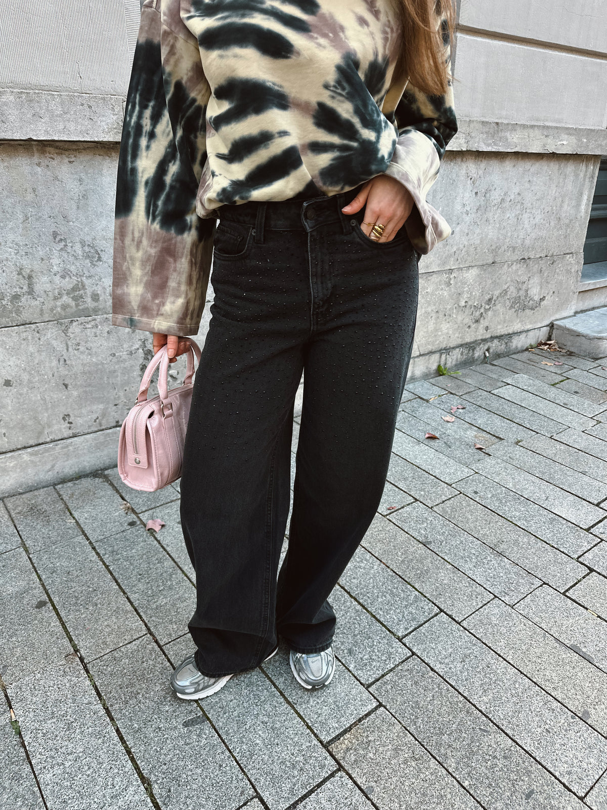 Tokyo ava wide leg jeans met strass black
