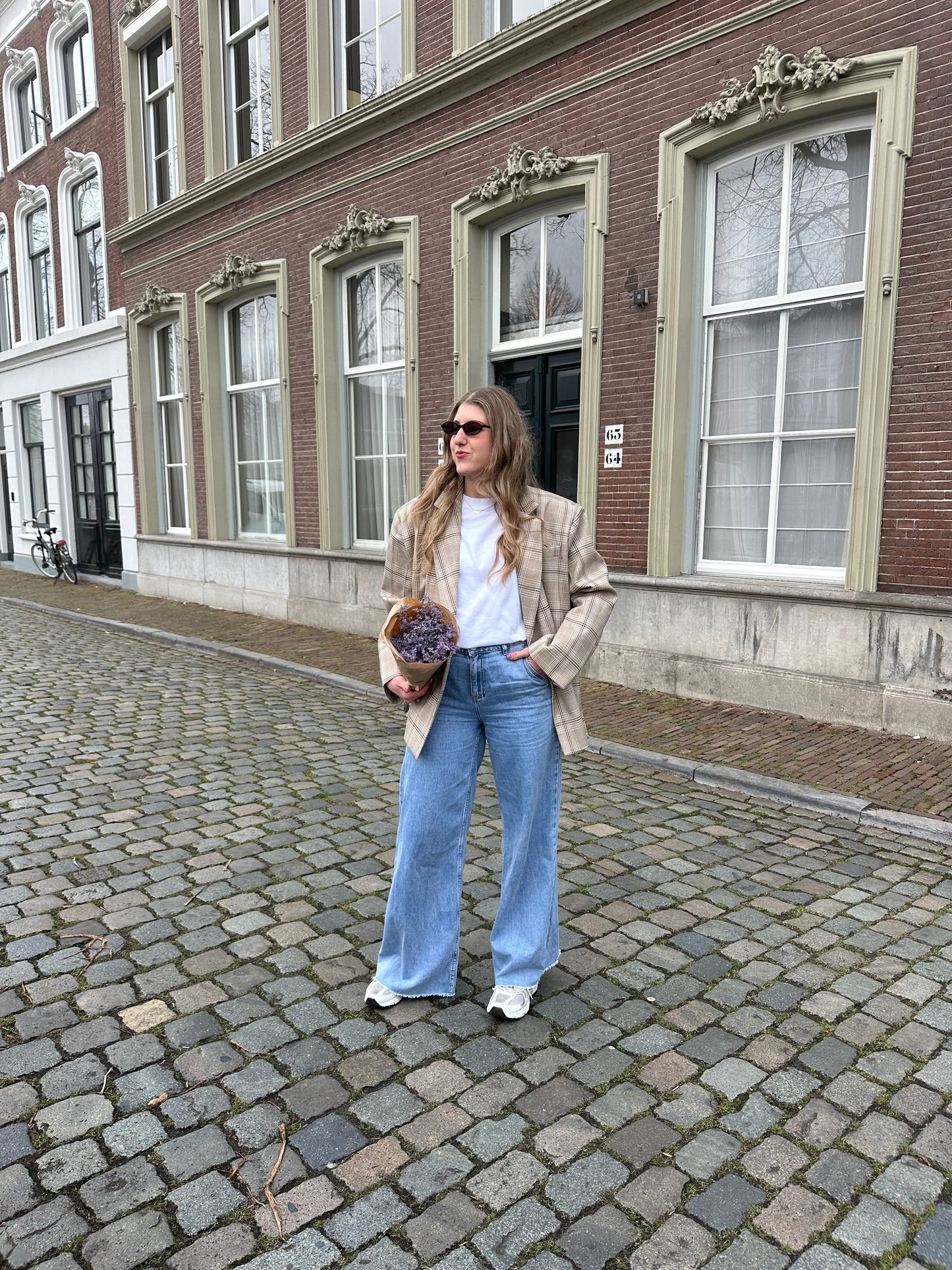 Boxy oversized blazer checkered blue beige