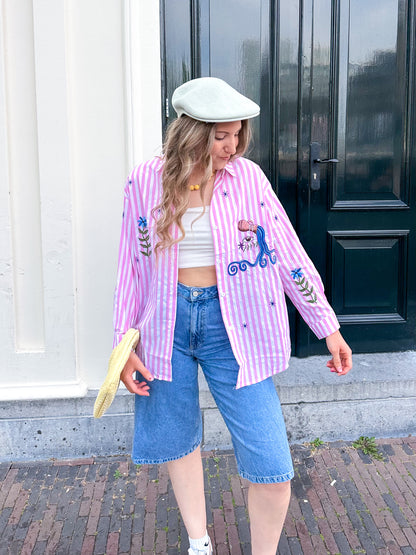 Pink stripe patches blouse