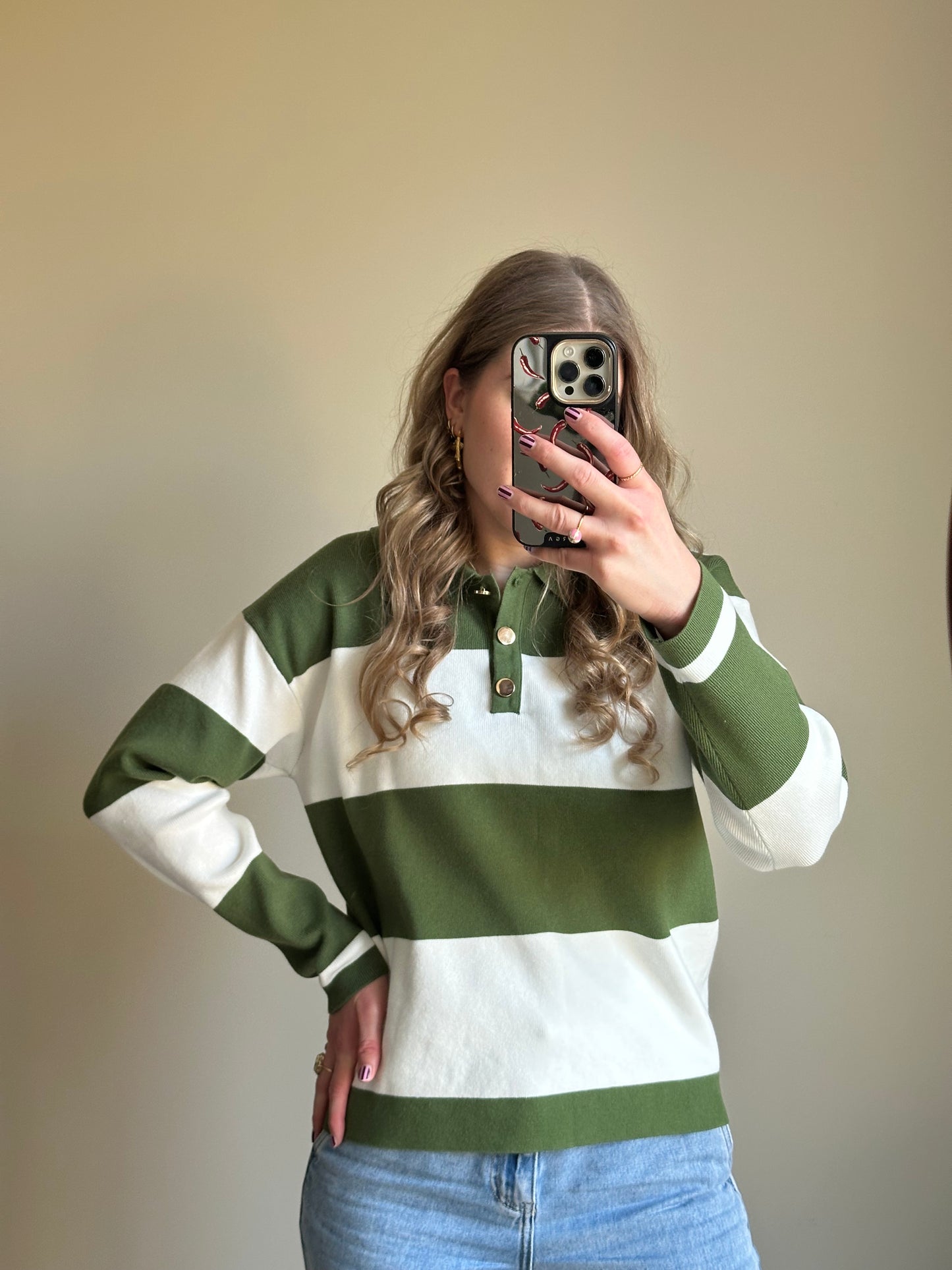 Lotte polo sweater streep groen