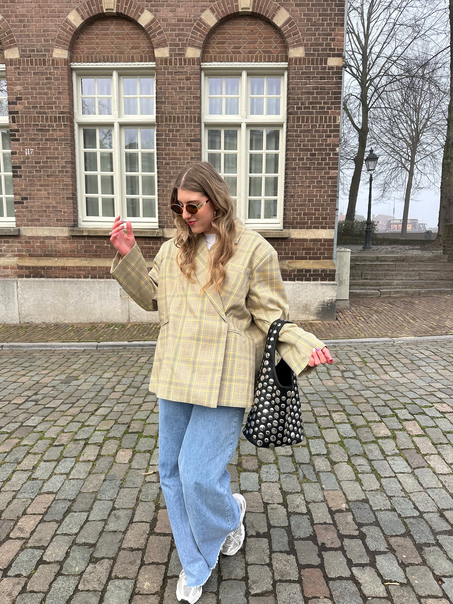 Boxy oversized blazer checkered yellow