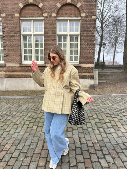 Boxy oversized blazer checkered yellow
