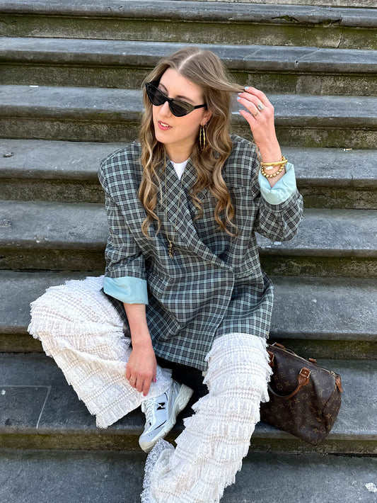 Boxy oversized blazer checkered blue