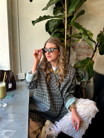 Boxy oversized blazer checkered blue