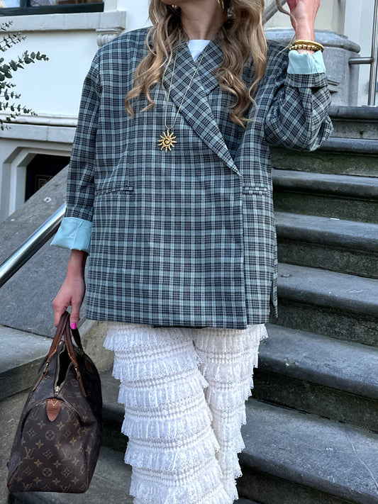 Boxy oversized blazer checkered blue