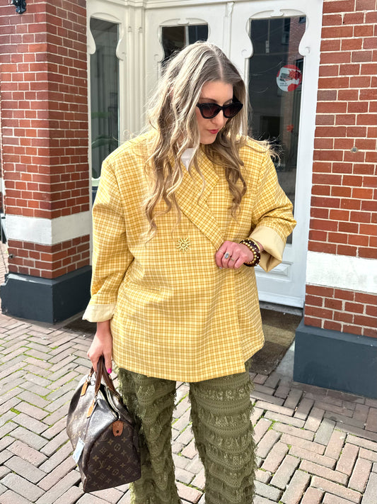 Boxy oversized blazer checkered bright yellow
