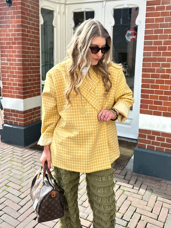 Boxy oversized blazer checkered bright yellow