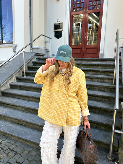 Boxy oversized blazer checkered bright yellow