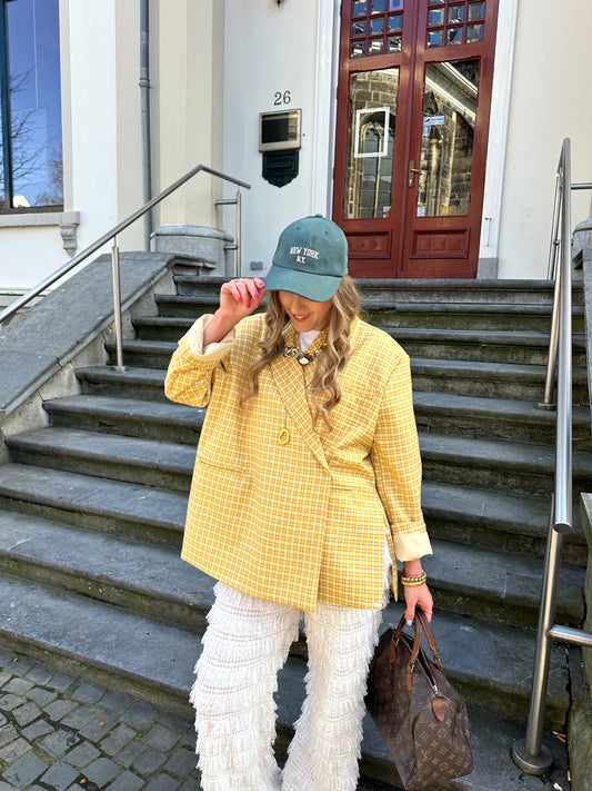 Boxy oversized blazer checkered bright yellow