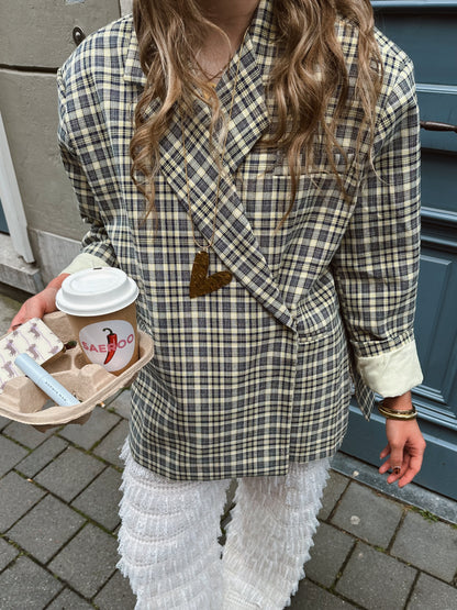 Boxy oversized blazer checkered blue yellow