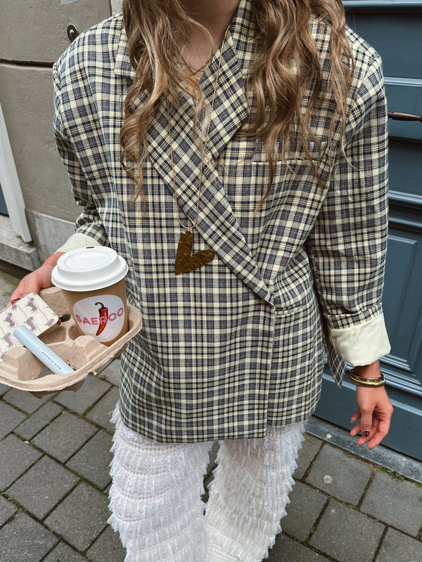 Boxy oversized blazer checkered blue yellow