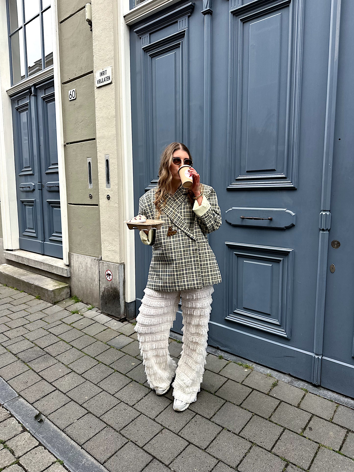 Boxy oversized blazer checkered blue yellow