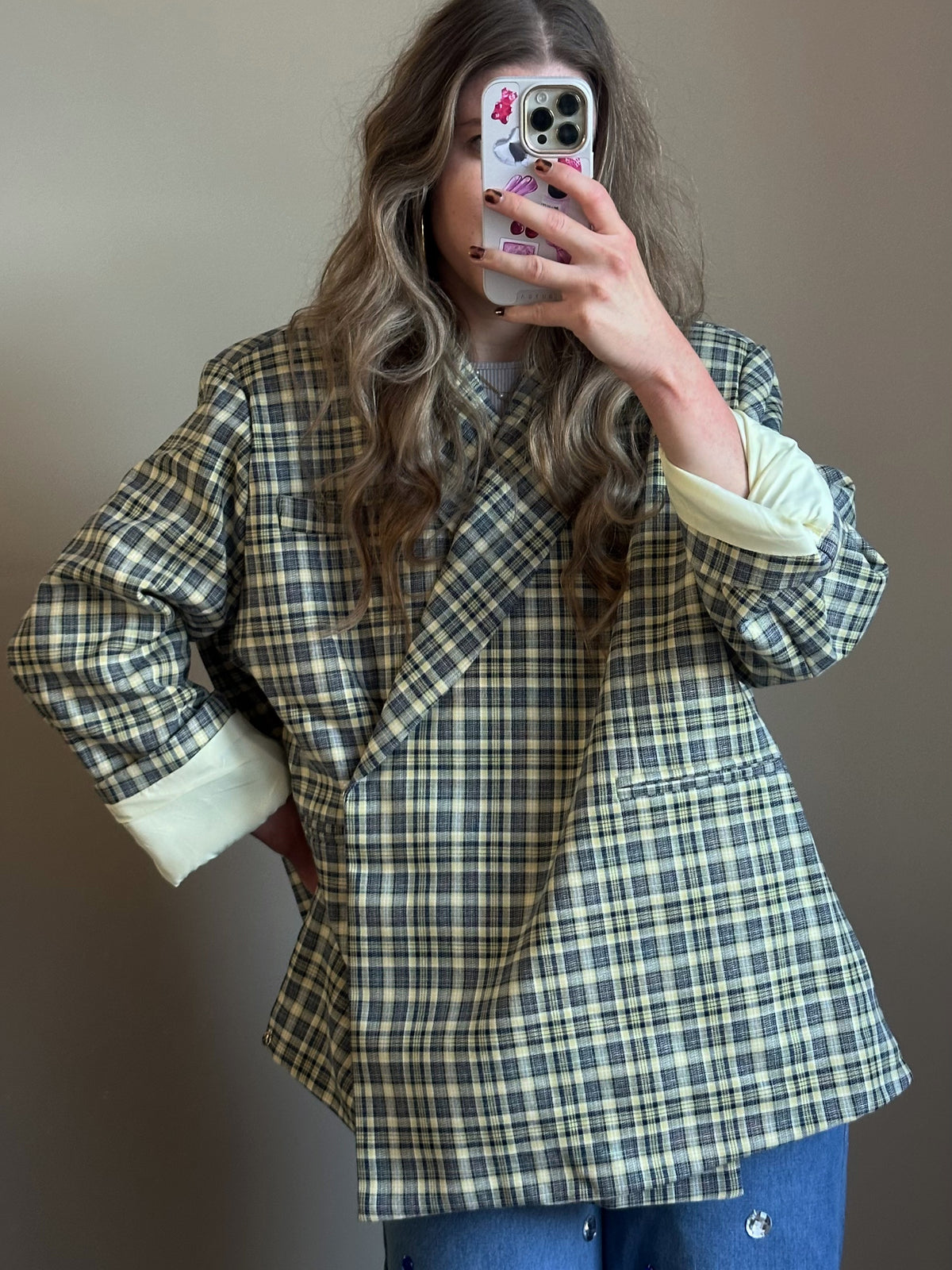 Jasmijn boxy oversized blazer checkered blue yellow