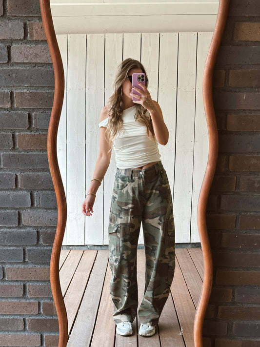 Tessa camouflage jeans baggy barrel fit army