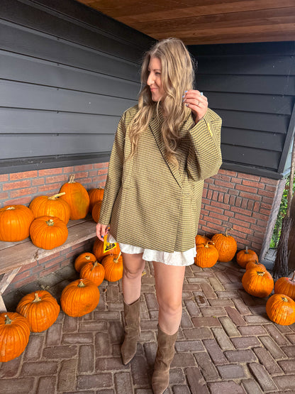 Boxy oversized blazer checkered mustard