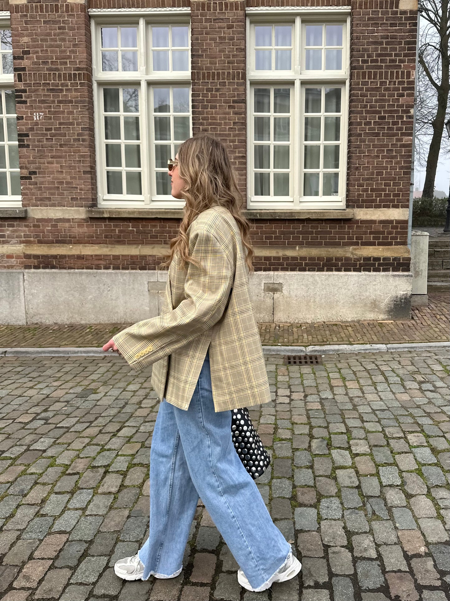 Boxy oversized blazer checkered yellow