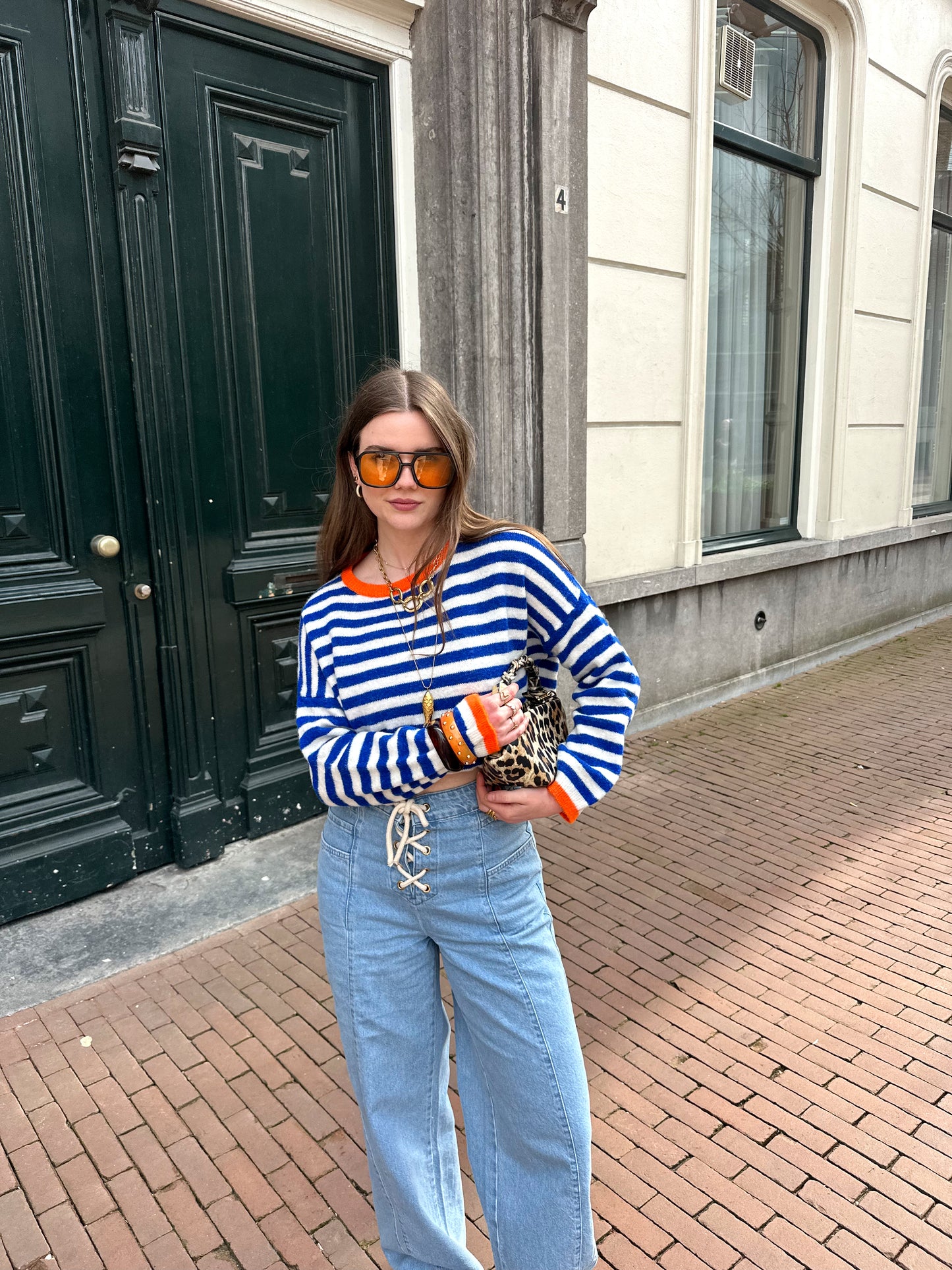 Sage streep trui blauw oranje