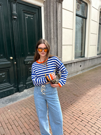 Sage streep trui blauw oranje