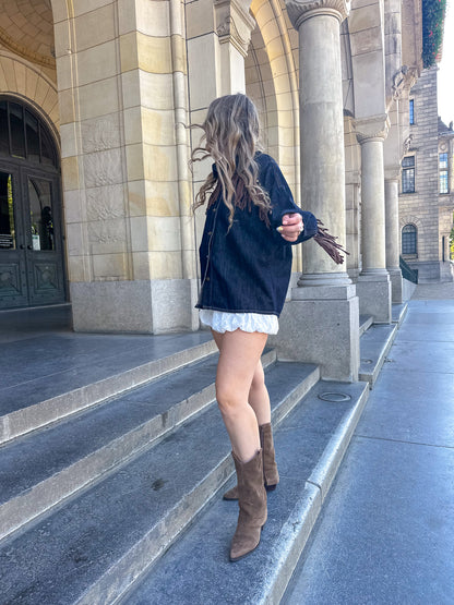 Poppy denim fringe jasje