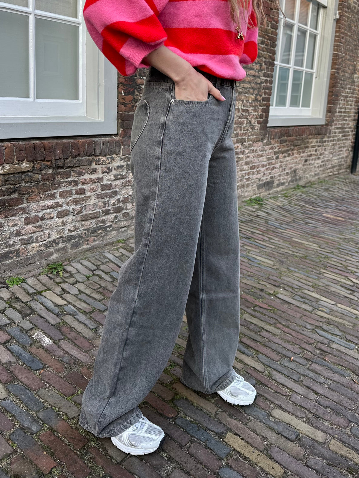 Amour straight leg jeans met hearts grey