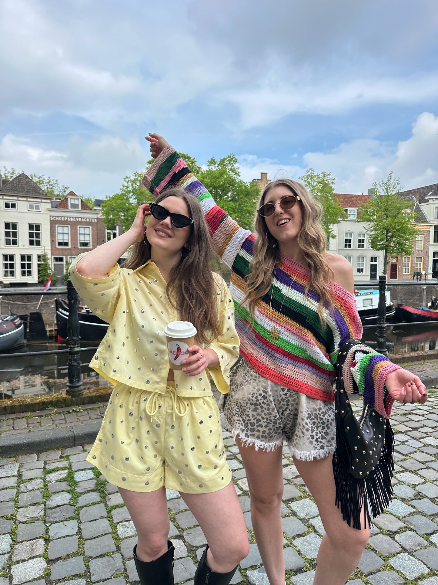 Guusje denim shorts leopard gerafeld beige