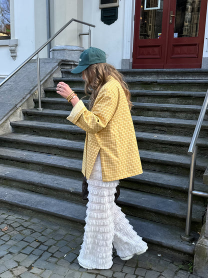 Boxy oversized blazer checkered bright yellow