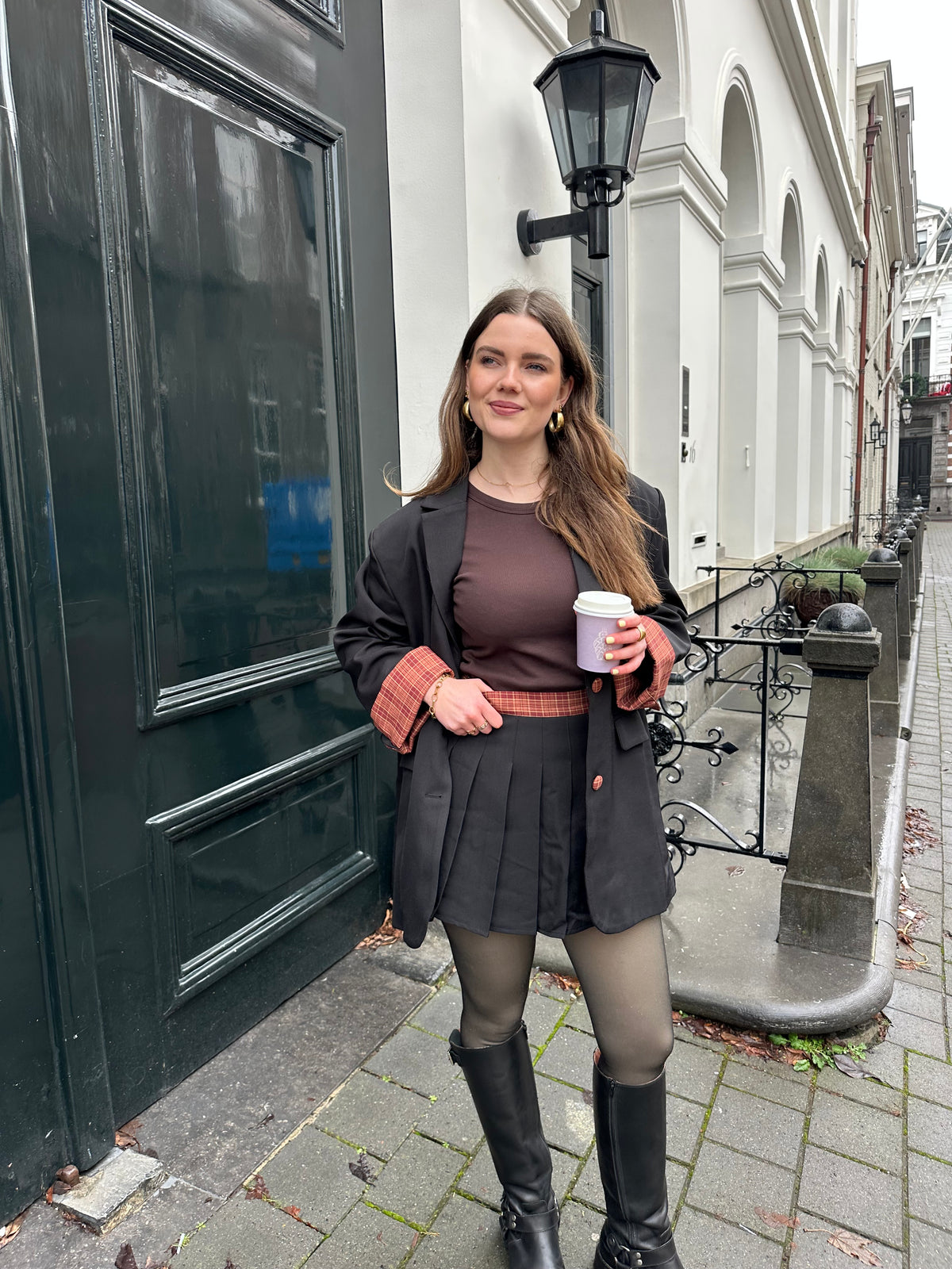 Angela skort zwart met ruit detail