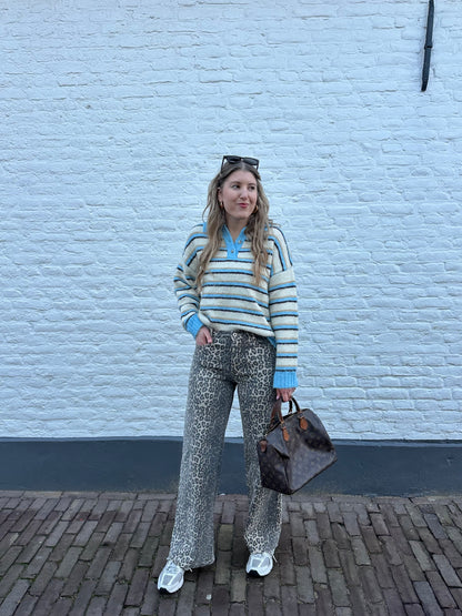 Leopard straight jeans