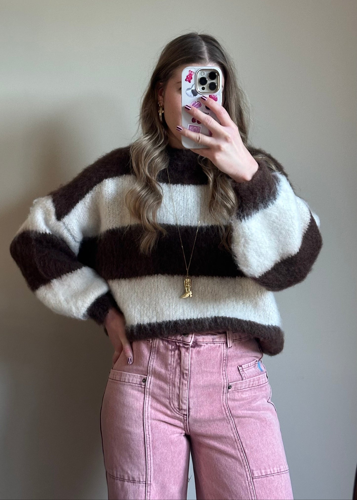 Laura gestreepte trui choco