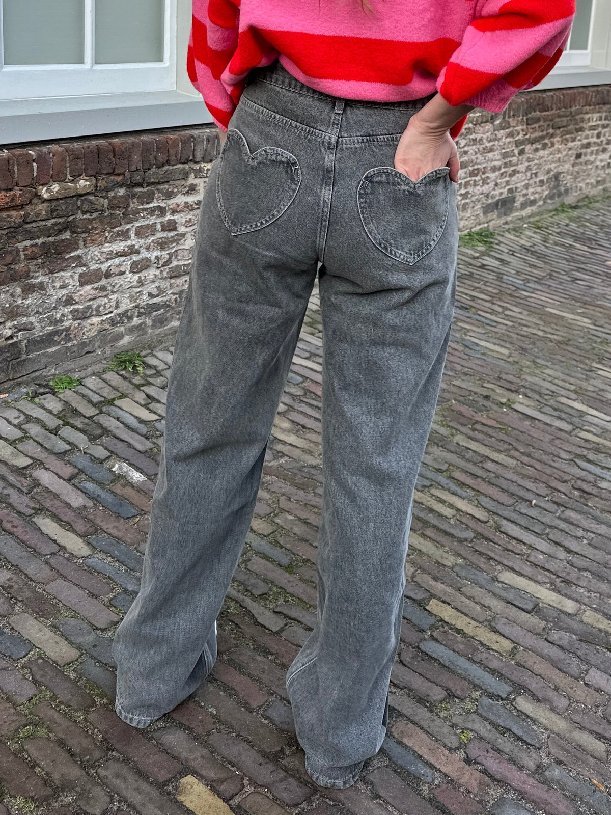 Amour straight leg jeans met hearts grey