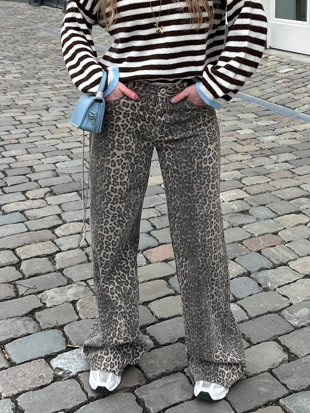Leopard straight jeans