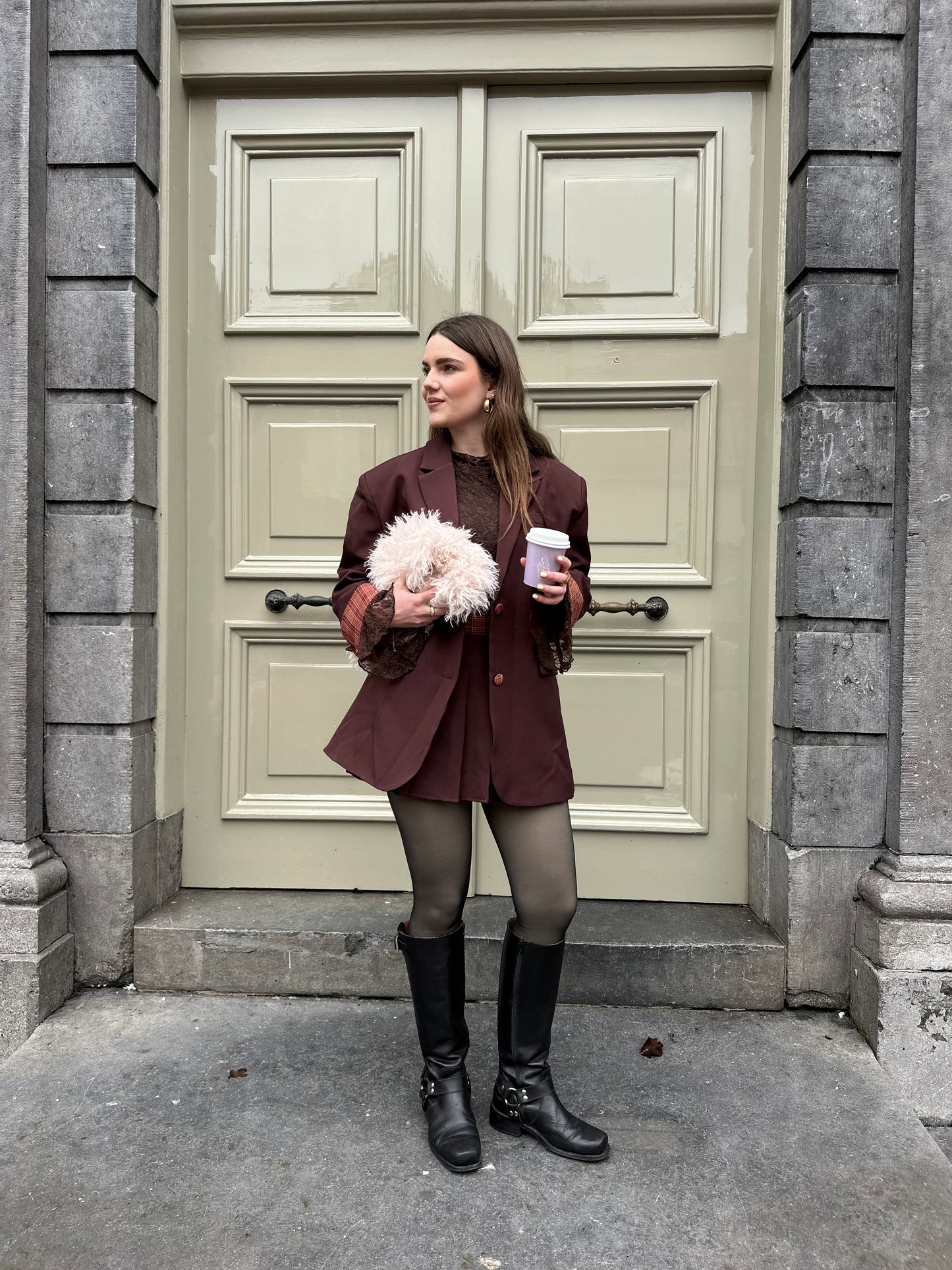 Zoey blazer bruin met ruit detail