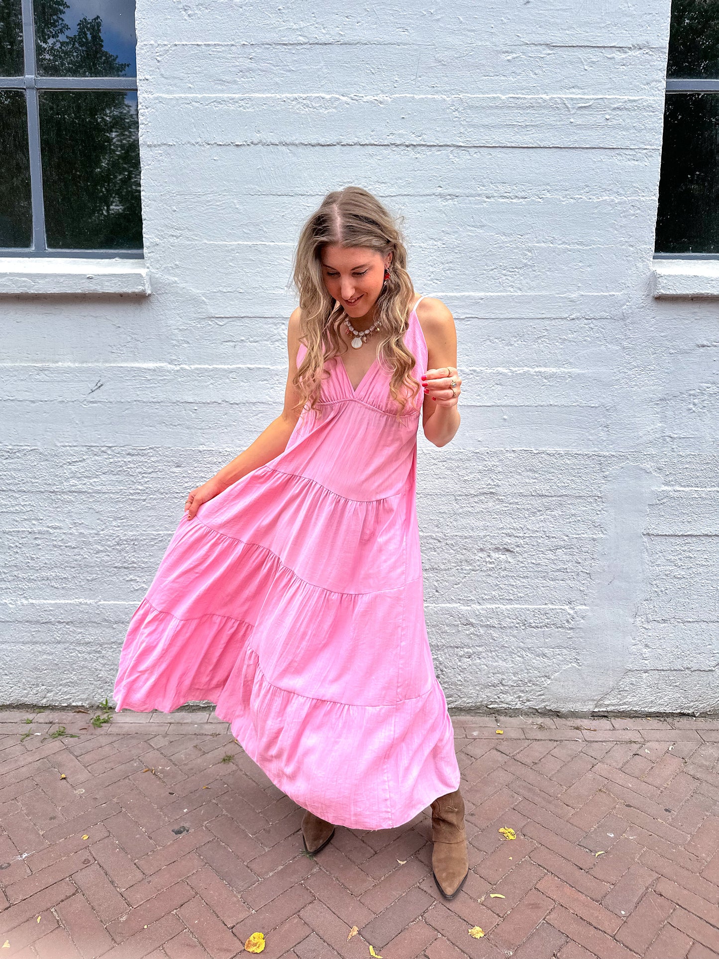 Boho jurk lang pink
