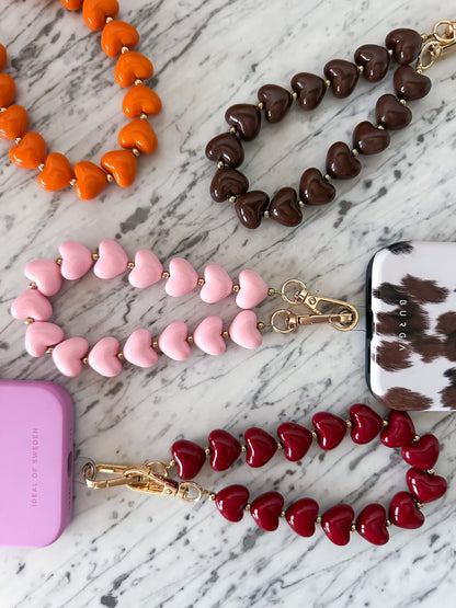 Telefoonkoord met hartjes bordeaux